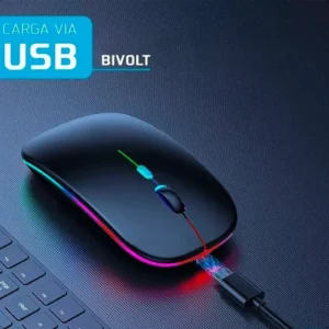 Mouse Sem Fio Recarregável Wireless Optico Led Rgb Ergonômico Sem Fio Para Pc Desktop Notebook Tablet Smartphone Homeroarte Preto - Imagem 6
