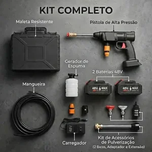 Lavadora de Alta Pressão Portátil Recarregável Maleta 2 Baterias Preto - Imagem 9