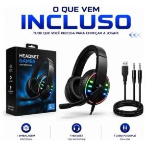 Headset Gamer RGB Led Com Microfone P2 P/ PC PS4 PS5 Xbox Celular Notebook Surround 5.1 Landara - Imagem 8