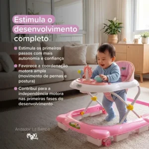 Andador Infantil Musical Para Bebê Empurrador Compacto 3 Ajustes de Altura La Bamba Maxi Baby - Rosa - Imagem 7