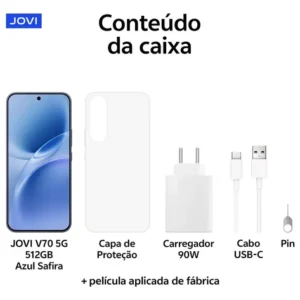 Smartphone JOVI V70 5G Câmera 200MP 512GB de Memória 16GB RAM (8GB + 8GB RAM expansível) Bateria de 7000mAh, Processador Octa-Core, Pacote de Benefícios com troca de tela grátis - Azul Safira - Imagem 11