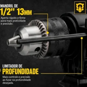 Furadeira De Impacto Profissional 1/2 Pol 13mm 750w Tbf750 Função Reversa Controle de Velocidade 127V The Black Tools - Imagem 5
