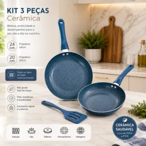 Kit 3pcs Frigideiras Indução Cerâmica Bicolor + Espátula - Imagem 7