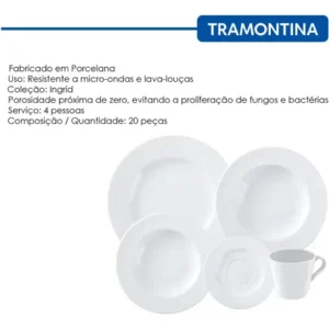 Aparelho de Jantar Ingrid em Porcelana 20 Peças Cor Branco Tramontina - Imagem 3