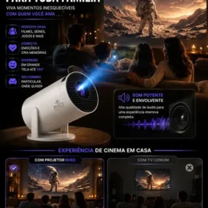 Projetor Smart Portátil Full Hd 4k Android 11 Wi-fi Bluetooth Mini Projetor Home Theater Cinema Em Casa Imagem Nítida Som Potente Compatível Com Diversos Dispositivos - Imagem 3