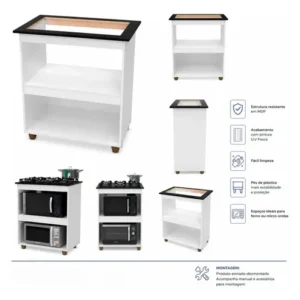Balcão para Cooktop 5 Bocas Turim de MDP Branco Kaiki Móveis - Imagem 3