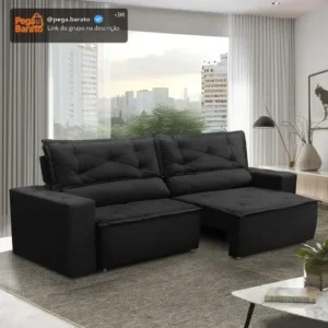 Sofá Retrátil E Reclinável Com Molas 1,80m Livia Suede Preto - Imagem 1