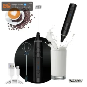 Mixer Elétrico Portátil 2 em 1 Recarregável Potente Misturador de Bebidas e Ovos 3 Velocidades Usb Batedor e Fue Fouet Marca Woosh - Imagem 1