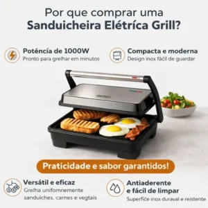 Grill E Sanduicheira Inox Antiaderente Torradeira 127v/220v - Imagem 6