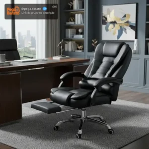 Cadeira De Escritório Presidente Ergonômica Python Fly Couro Sintético Encosto Ajustável Com Trava E Apoio Para Pés Cor Preta - Imagem 1