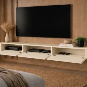 Rack Aparador Suspenso 3 Portas Linea Até 75'' 160cm Off White - Imagem 3