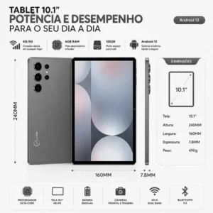 Tablet 10.1 4g 5g 6gb 128gb Android 13 Teclado Caneta Capa - Imagem 9