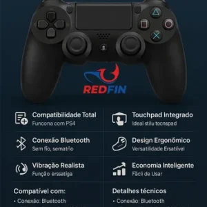 Controle Sem Fio Bluetooth Para Ps4 Videogame Joystick Tv Samsung Pc P4 Ps 4 Dual Shock Manete Pc Gamer Controle Bluetooth Tv Smart Sem Fio Celular Headset Com P2 Cor Preto - Marca REDFIN - Imagem 3