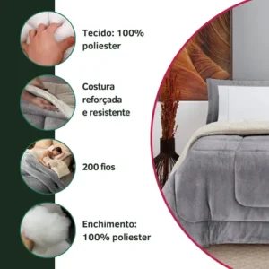 Coberdrom Casal Queen Size Sherpa Cobertor Edredom Inverno Pele Lã Carneiro Super Macio Suave Confortável Luxo Cor Cinza - Imagem 6