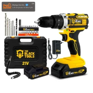 Furadeira Parafusadeira De Impacto 21v Com 2 Baterias Velocidade Ajustável 3/8 10mm Maleta E Acessorios Profissional The Black Tools - Imagem 1