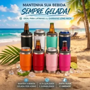 Copo Térmico Porta Garrafa Térmica Latinha 420ml Para Cerveja Refrigerante Long Neck Inox Isolamento Térmico Parede Dupla Para Praia Churrasco Camping Alta Durabilidade - Sayonara - Imagem 9
