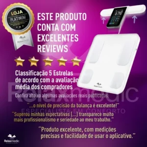 Balança Bioimpedância Corporal Digital Profissional 8 Eletrodos Bodyscan Pro - Relaxmedic Cor Branca - Imagem 9