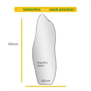 Espelho Orgânico Com Led 150x50 Cm Para Sala Quarto Banheiro Moldura Flame Led Quente - Imagem 5