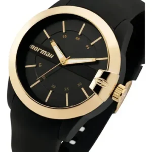Relógio de pulso Mormaii MOPC21JAG/8P com corria de poliuretaneo cor preto - bisel dourado - Imagem 3