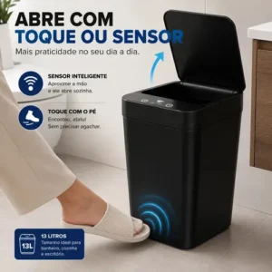 Lixeira Automatica Sensor 13L Inteligente Banheiro Cozinha Tampa Eletrica Infravermelho Abertura Automatica Sem Toque Compacta Plastico Resistente Vedacao Odor Residencial RMI - Imagem 5