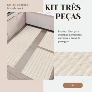 Kit Tapetes De Cozinha Rústico 3 Peças Jogo Listrado 100% Algodão Natural Lavável Decorativo - Imagem 5