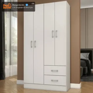 Guarda Roupa Solteiro 4 Portas 2 Gavetas Panamá 170cm Rp4020 Branco - Fellicci Móveis - Imagem 1