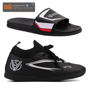 Chuteira Infantil Futsal Salão Cano Médio + Chinelo Slide - Imagem 1