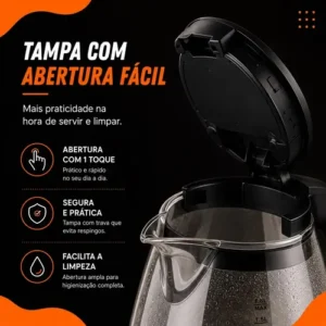 Chaleira Elétrica de Vidro 1,8 Litros Aquecimento Rápido Desligamento Automático Jarra Transparente Resistente Tampa de Fácil Abertura Ideal para Café Chá Leite e Bebidas Quentes Hold On - Imagem 7
