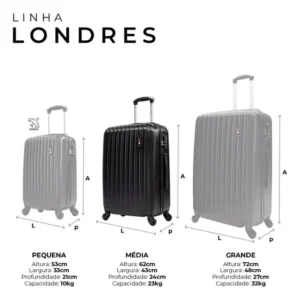 Mala de viagem 23kg média Londres Swiss Move Preto - Imagem 3