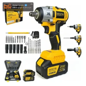 Chave De Impacto e Parafusadeira A Bateria 21v 4ah 3 em 1 Brushless Amarelo 50hz/60hz Sem Escova 2 Baterias Recarregável Bivolt MESTRI - Imagem 1