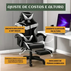Cadeira De Escritório Gamer Nitro Ergonômica Estofado Couro Sintético Reclinável Altura Ajustável Apoio Para Pés Cor Branco Luvinco - Imagem 10