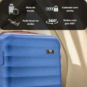 Kit Bolsa Mala Viagem Frasqueira Tamanho Pequeno com rodinha para 10kg Cor Azul-escuro - Imagem 6