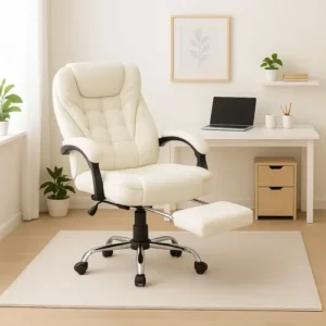 Cadeira De Escritório Itália Presidente Ergonômica Couro Sintético Encosto Ajustável Com Trava E Apoio Para Pés Cor Branca Luvinco - Imagem 8