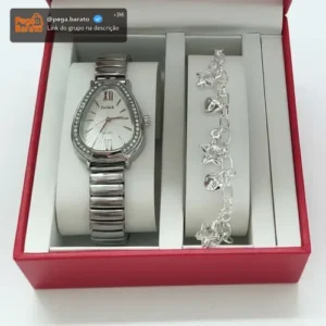 Relógio Feminino Elegante + Pulseira E Caixa Completo - Imagem 1