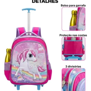 Kit Mochila Unicórnio 3d Rodinha 3 Peças Rosa - Imagem 4