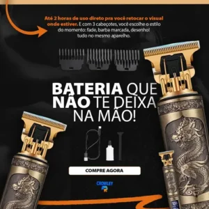 Maquina Barbear Maquininha Dragao Cortar Cabelo Barba Elétrica Aparador Depilador Intimo Pelos Masculino - Crowley - Imagem 5