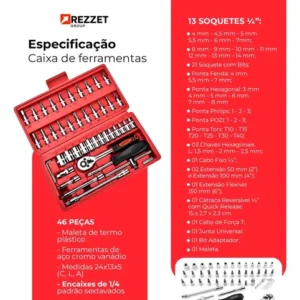 Kit Ferramentas 46 Peças Com Soquetes e Chaves Para Carro e Casa - Imagem 5