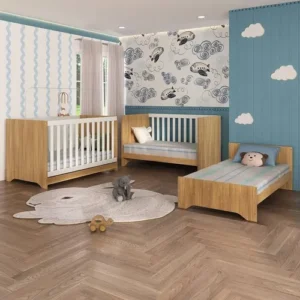 Berço Americano 3 em 1 para Colchão 130x70cm Multimóveis 0527PA Madeirado/Branco - Imagem 9