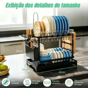Escorredor De Louça dois andares para Prato Talheres Bancada Secador Organizador cozinha drenagem automatica 360° VAVICHICA - Imagem 4