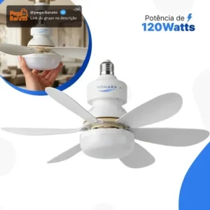 Ventilador De Teto 120w Controle Remoto Lâmpada E27 Luz Led Ajustável Bivolt Diâmetro 42 Cm 6 Pás 3 Velocidades Silêncioso Econômico Moderno Residencial Comercial Interno Externo Ventilação Ar Fresco - Imagem 1