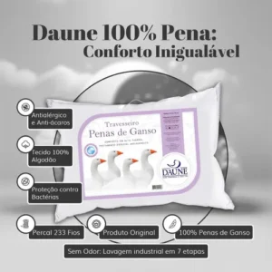 Kit 2 Travesseiros Daune 100% Pena de Ganso Antialérgico 70x50cm - Imagem 4