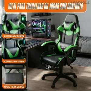 Cadeira Gamer Jogos Escritório Ergonômica Giratória 360 Luxo Cor Verde - Imagem 3