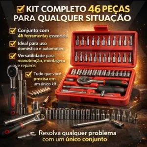 Kit Jogo De Soquete Catraca 1/4 Com 46 Peças Aço Maleta Novo - Imagem 2