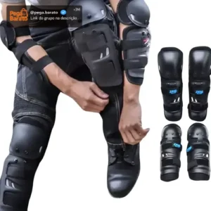 Kit de Proteção Moto 4 Peças Joelheira Cotoveleira Esportiva Preta Articulada - Imagem 1