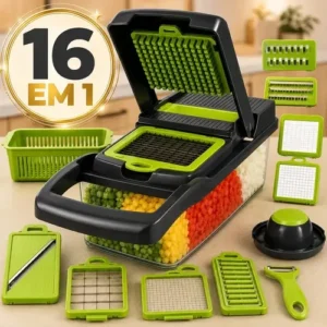 Cortador Fatiador Ralador De Legumes Frutas Vegetais Triturador Picador Manual 16 Peças para Cozinha Mandolin Inox Sólar - Imagem 1