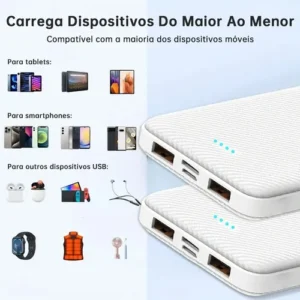 Carregador Portátil Inova de 10.000mAh Universal Rápido para Celular e Viagens Branco - Imagem 3