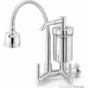 Torneira De Cozinha Com Filtro Gourmet 2 Jatos Tubo Flexível Refil Carvão Ativado Água Filtrada Purificada Marca Forte Lar Metais Parede Prateado Cromado Parede Cromado - Imagem 11