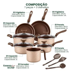 Jogo De Panelas Antiaderente 10 Peças Teflon bianco Cor Cappuccino - Imagem 4