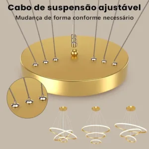 Lustre Led Sala Moderno 60w, 3 Arcos Pendente Luminária Teto - Imagem 6