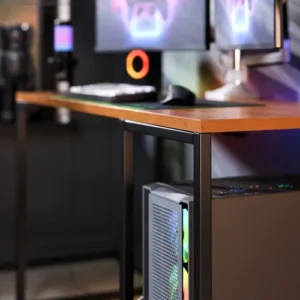 Escrivaninha Gamer Tokyo Mdf Mesa Para Computador Home Office E Estudos Com Suporte Para Cpu E Prateleira Lateral Estrutura Em Aço Estilo Industrial Design Moderno Amplo Cor Canela Preto - Imagem 4